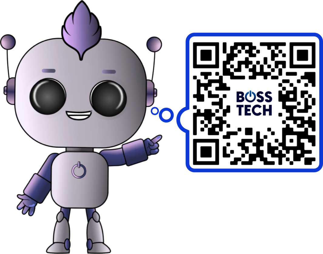 QR code to download next to BOSS.Tech bot